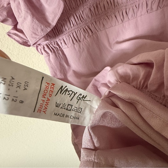 Nasty Gal Mini Dress Pink Ruffled Hem and sleeve size 8 - Picture 11 of 14